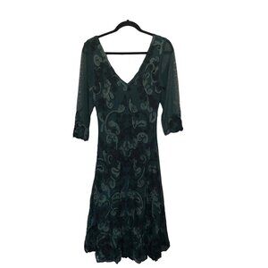 RARE Vintage Hunza embroidered mesh 3/4 sleeve midi vine dress